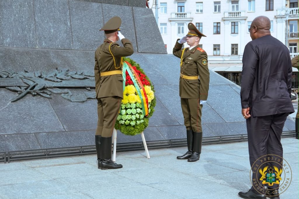 President Mahama Lays Wreath at Victory Monument in Minsk as Belarus State Visit Gets Underway