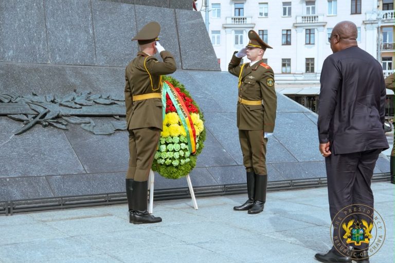 President Mahama Lays Wreath at Victory Monument in Minsk as Belarus State Visit Gets Underway