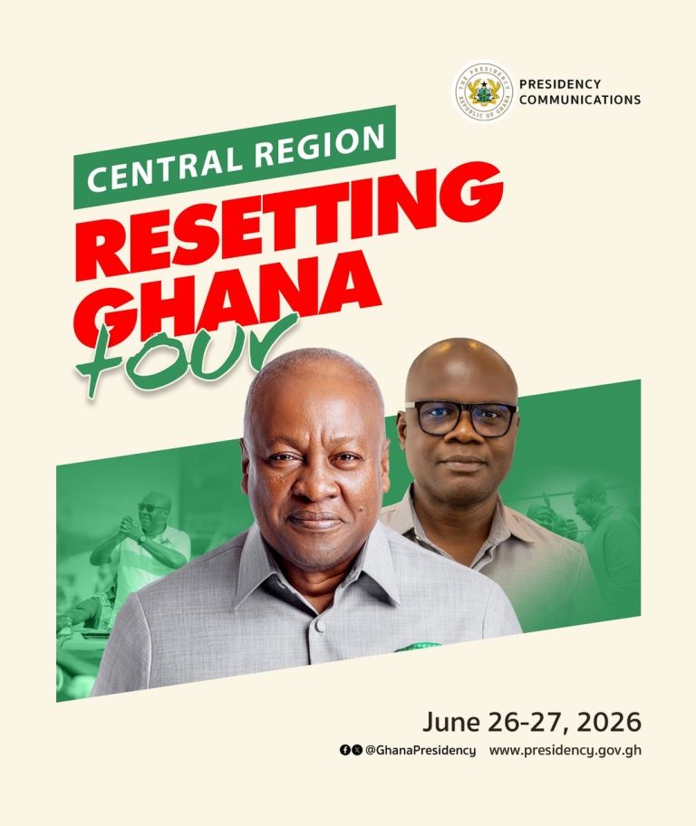 President Mahama heads to Central Region for two-day working tour, town hall in Apam