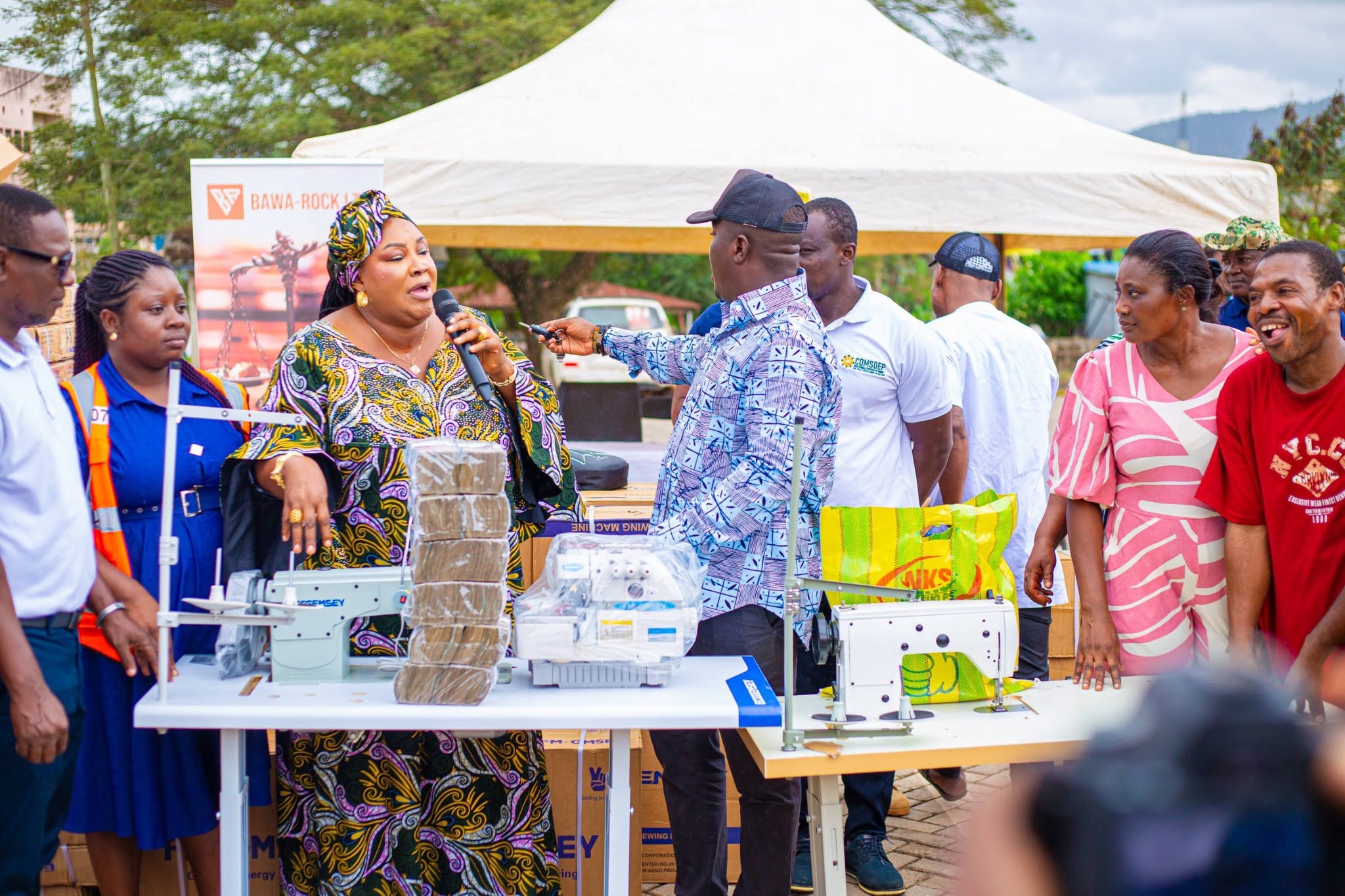 Bawa Rock Supports Obuasi Market Fire Victims with Sewing Machines, Cash Donations